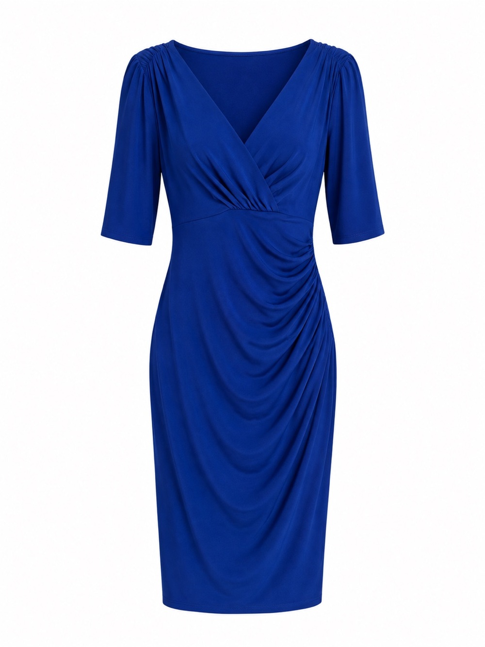 Lauren by Ralph Lauren Cobalt Blue Ruched Wrap Formal Midi Dress